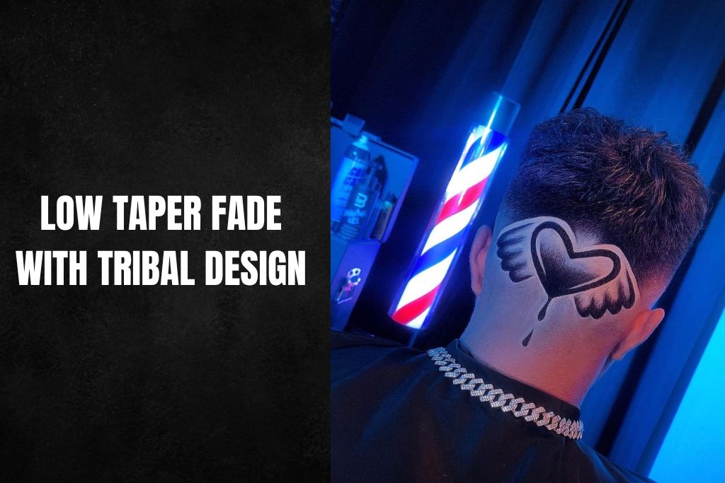 Low Taper Fade with Tribal Design